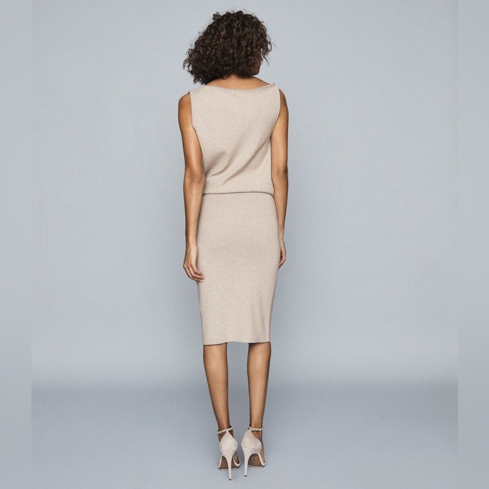 NWT $330 REISS Claudine Draped Knitted Sweater Dress Beige Large - Picture 3 of 9